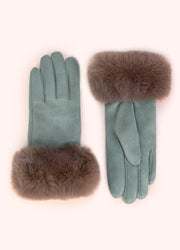 Bettina Faux Suede & Faux Fur Gloves - Ice by Powder shown from front and back