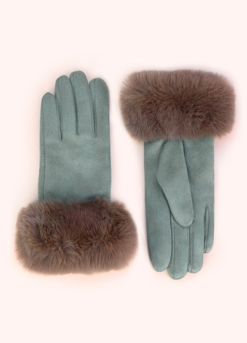 Bettina Faux Suede & Faux Fur Gloves - Ice by Powder shown from front and back