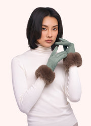 Bettina Faux Suede & Faux Fur Gloves - Ice by Powder worn by a model