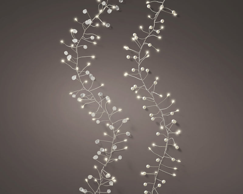 Battery Operated 100 Micro Lights Cluster Beads-Pearls Warm White With Silver Cable 120cm