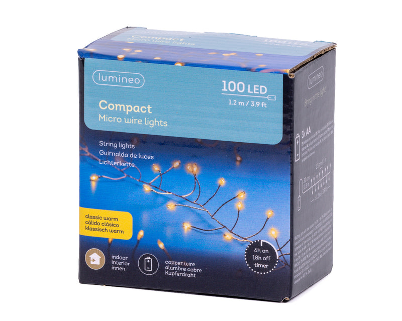 Battery Operated 100 Micro Lights Compact Steady Classic Warm Copper Cable 1.20m