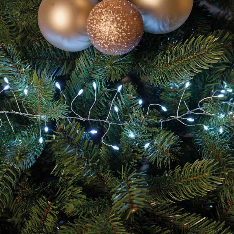 Battery Operated 100 Micro Lights Compact Steady Warm White Silver Cable 1.20m