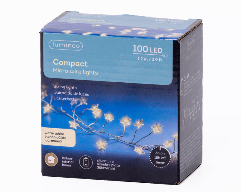 Battery Operated 100 Micro Lights Compact Warm White With Silver Cable 1.20m