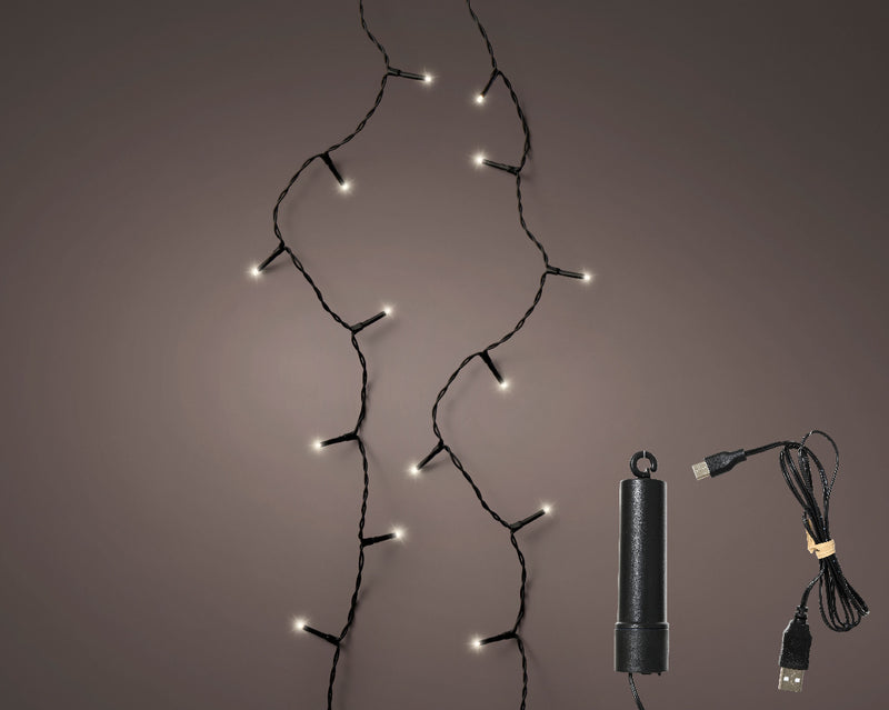 Battery Operated Duracharge Compact 160 LED Twinkle Warm White Lights 4m USB Rechargable