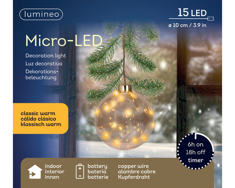 Battery Operated Micro LED Hanging Decoration Light - Ball Shape Classic White 10cm