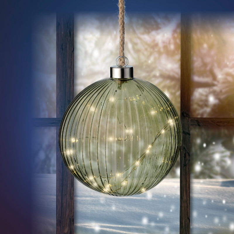 Battery Operated Micro LED Hanging Decoration Light - Green Ball Shape Warm White Lights 14cm