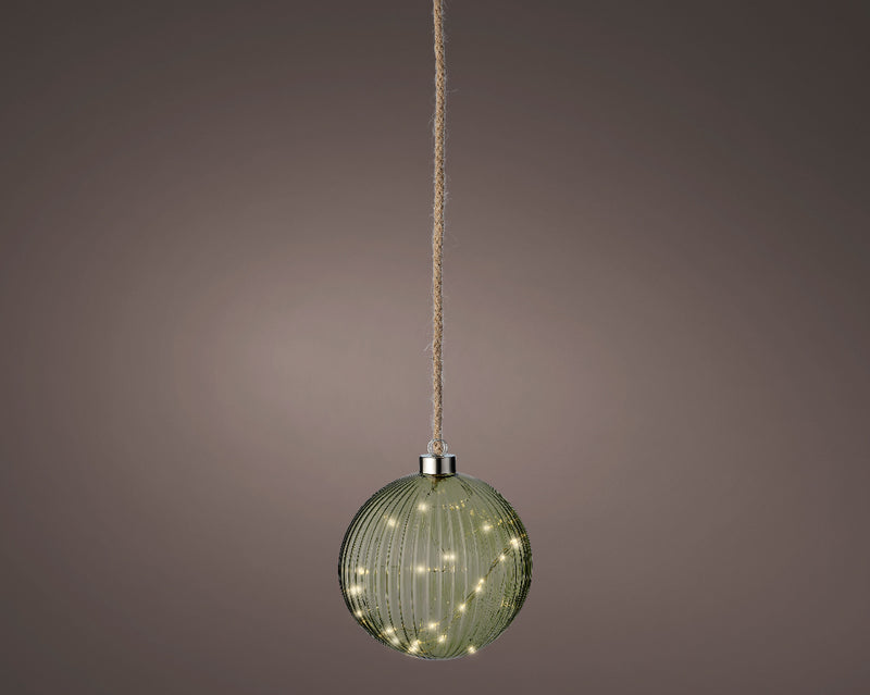 Battery Operated Micro LED Hanging Decoration Light - Green Ball Shape Warm White Lights 14cm