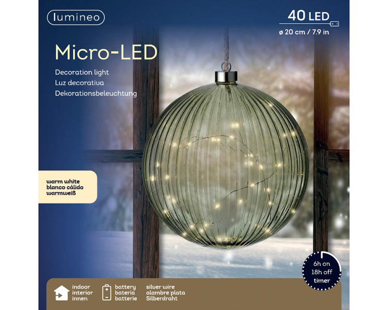 Battery Operated Micro LED Hanging Decoration Light - Green Ball Shape Warm White Lights 20cm
