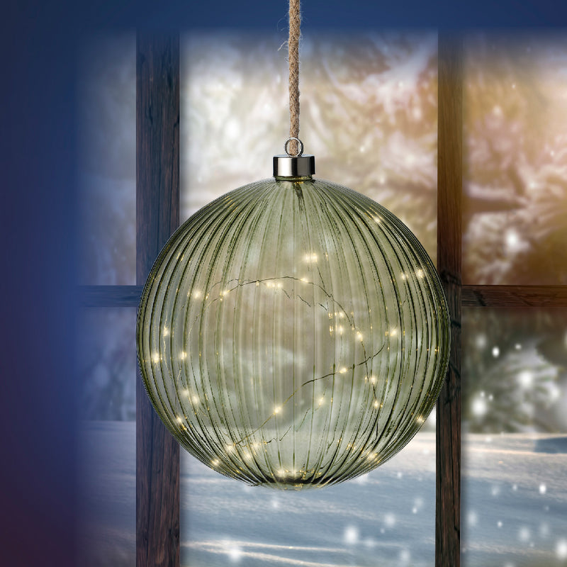 Battery Operated Micro LED Hanging Decoration Light - Green Ball Shape Warm White Lights 20cm