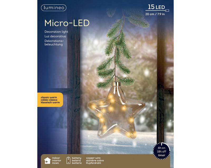 Battery Operated Micro LED Hanging Decoration Light - Star Shape Classic White 20cm
