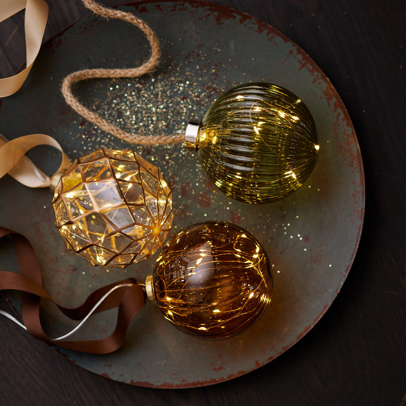 Battery Operated Micro LED Hanging Decoration Light With Brown Ribbon - Brown Ball Shape Warm White Lights 10cm