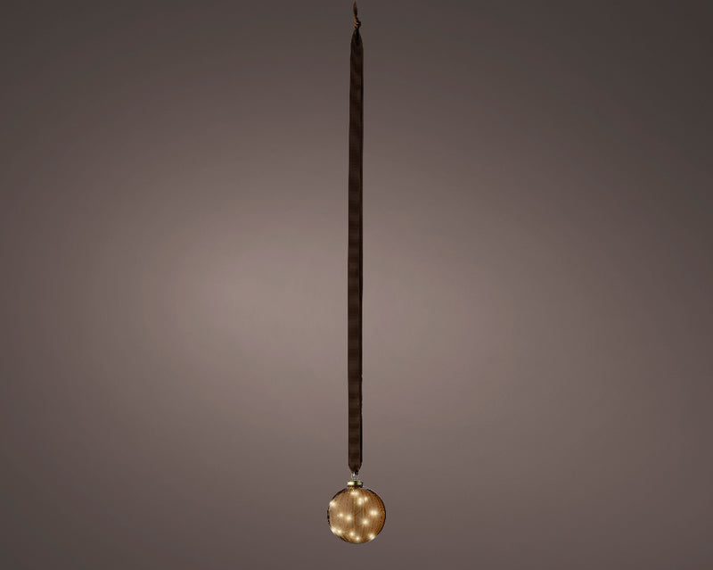 Battery Operated Micro LED Hanging Decoration Light With Brown Ribbon - Brown Ball Shape Warm White Lights 10cm