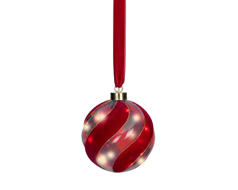 Battery Operated Micro LED Hanging Decoration Light With Red Ribbon - Red Ball Shape Warm White 14cm