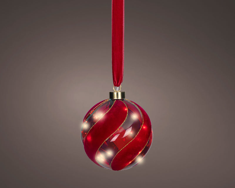 Battery Operated Micro LED Hanging Decoration Light With Red Ribbon - Red Ball Shape Warm White 14cm