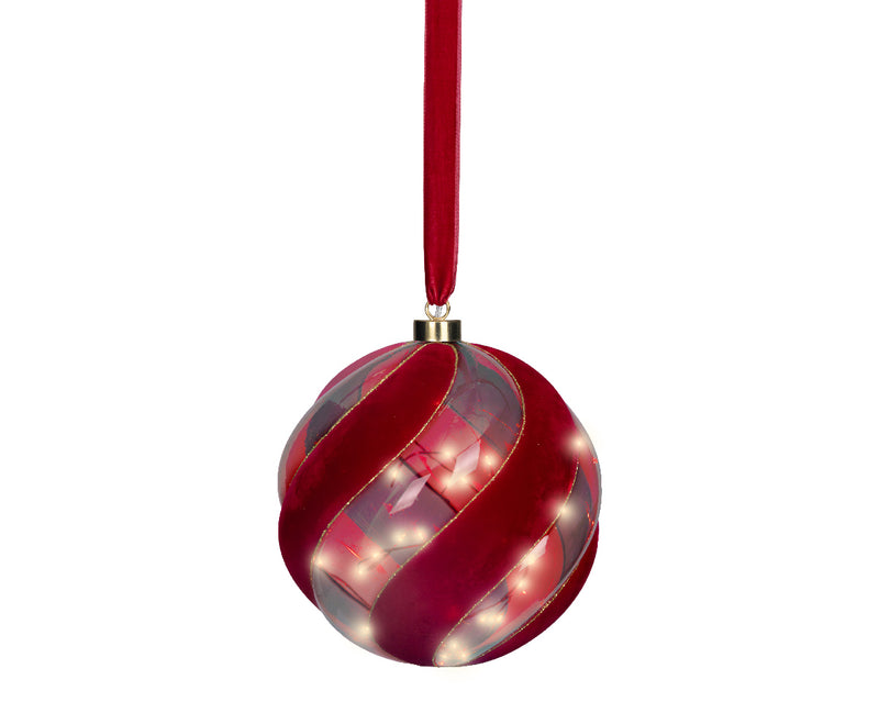 Battery Operated Micro LED Hanging Decoration Light With Red Ribbon - Red Ball Shape Warm White 20cm