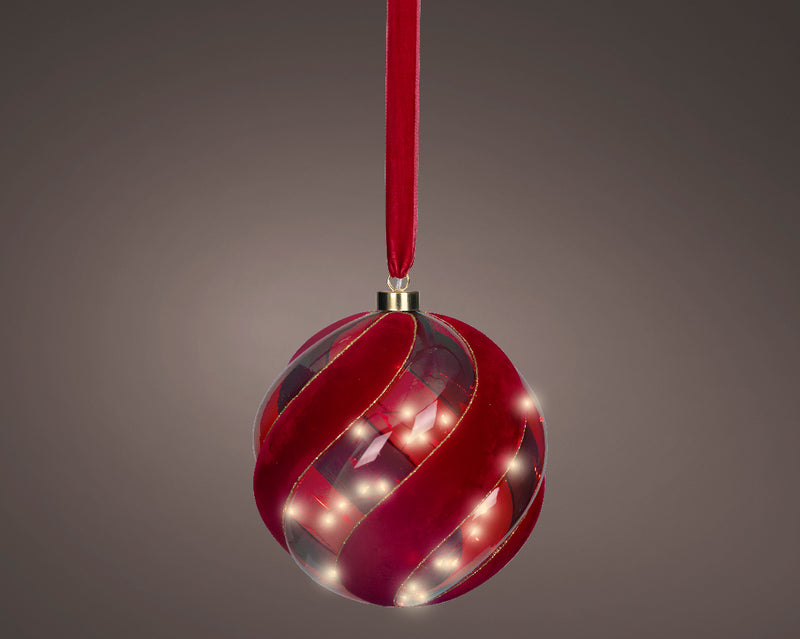 Battery Operated Micro LED Hanging Decoration Light With Red Ribbon - Red Ball Shape Warm White 20cm