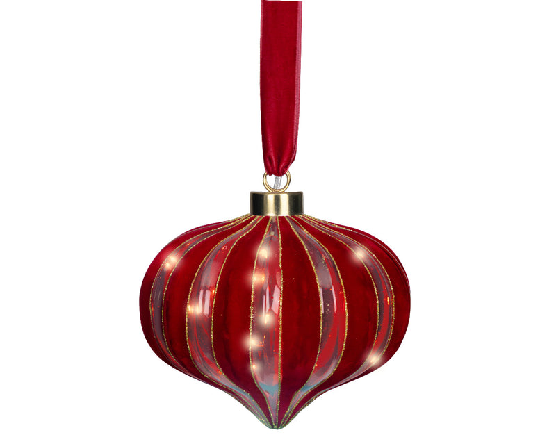 Battery Operated Micro LED Hanging Decoration Light With Red Ribbon - Red Onion Shape Warm White 20cm