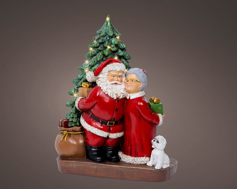 Battery Operated Micro LED Santa & Mrs Claus With Presents 11 x 19.5 x 24.5cm