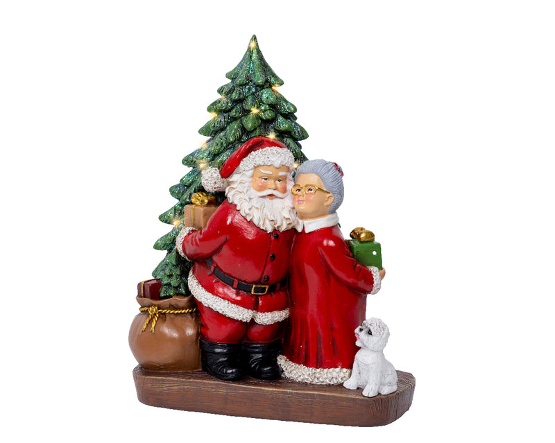 Battery Operated Micro LED Santa & Mrs Claus With Presents 11 x 19.5 x 24.5cm