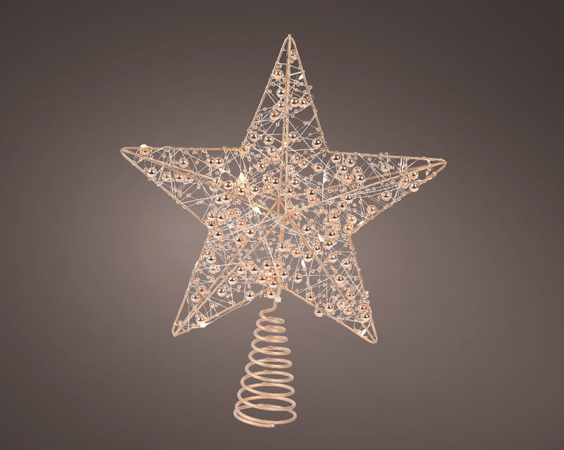 Battery Operated Micro LED Tree Topper Gold Star With Warm White Lights 25 x 6 x 27cm