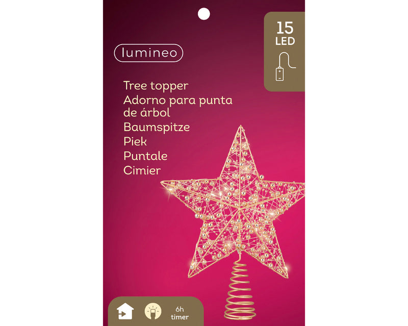 Battery Operated Micro LED Tree Topper Gold Star With Warm White Lights 25 x 6 x 27cm