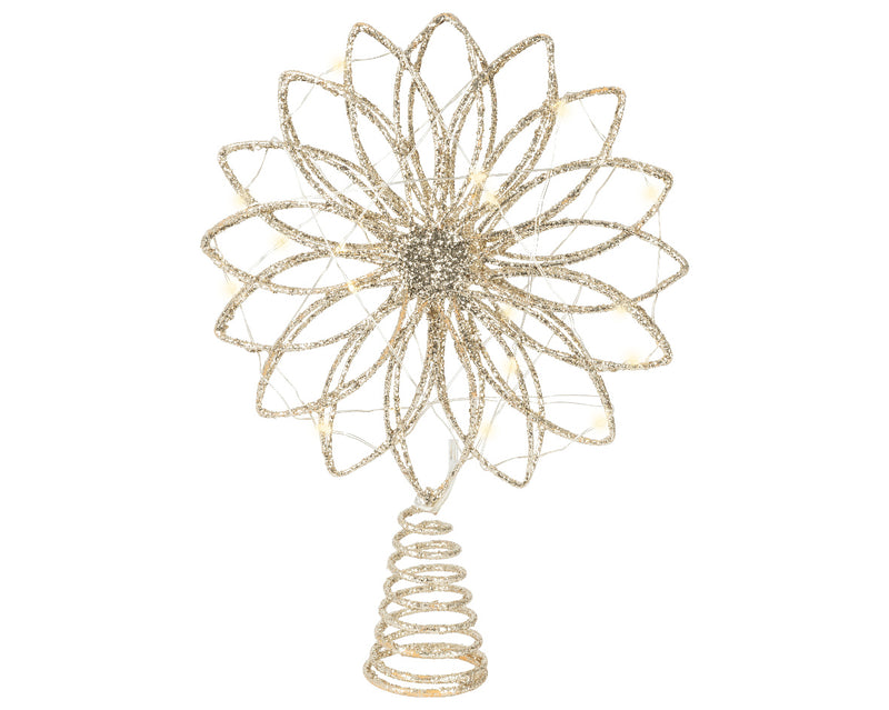 Battery Operated Micro LED Tree Topper With Timer Gold Warm White 19 x 5 x 26cm