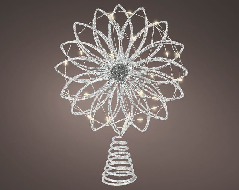 Battery Operated Micro LED Tree Topper With Timer Silver Warm White 19 x 5 x 26cm