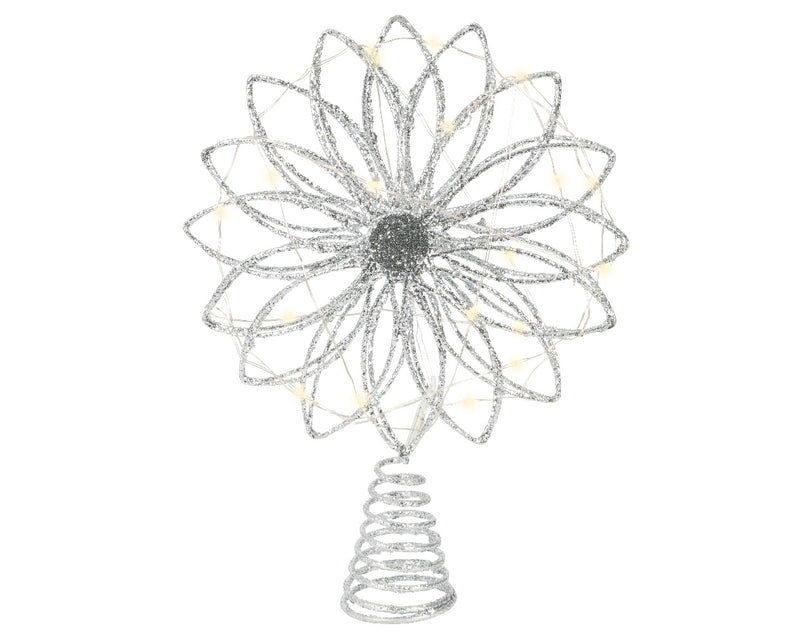 Battery Operated Micro LED Tree Topper With Timer Silver Warm White 19 x 5 x 26cm