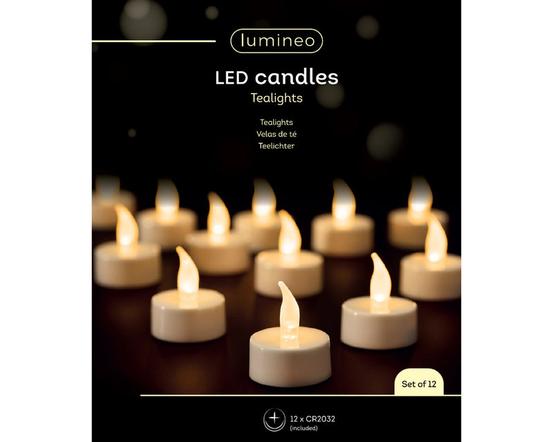 Battery Operated Set of 12 LED Tealight Flicker Flame 3.8 x 4.6cm