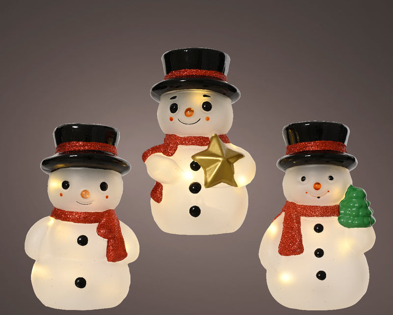 Battery Operated Snowman Glass Transparent Finish Warm White Lights (10cm x 15cm) Sold Individually