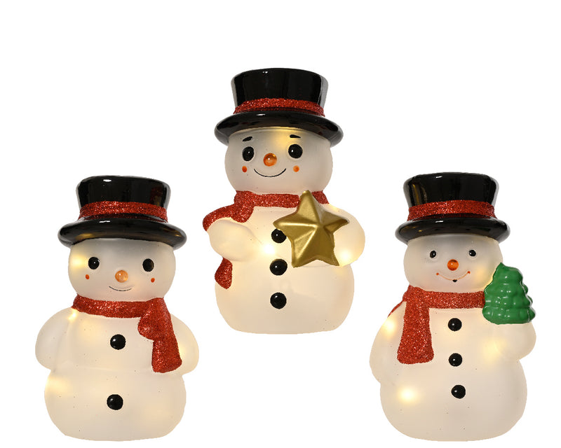 Battery Operated Snowman Glass Transparent Finish Warm White Lights (10cm x 15cm) Sold Individually