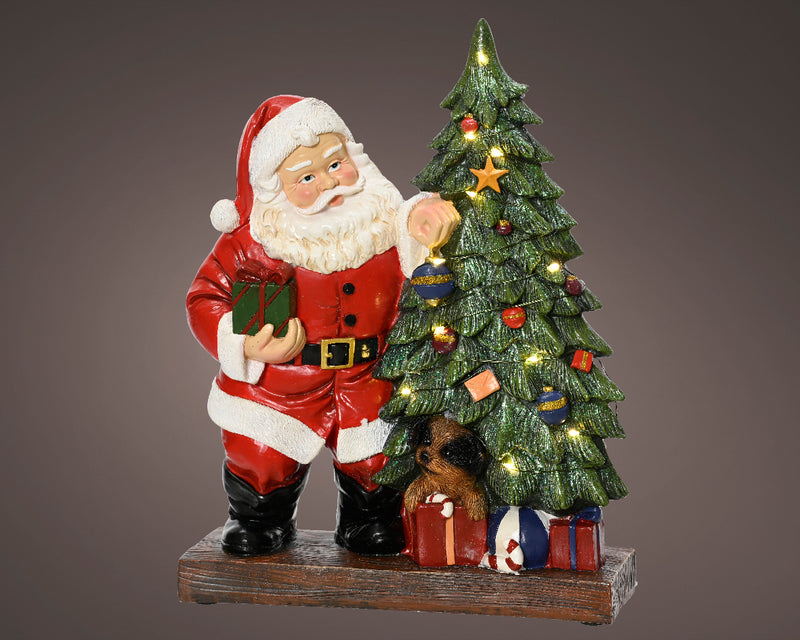 Battery Operated Micro LED Santa With Christmas Tree 8.5 x 23 x 30cm