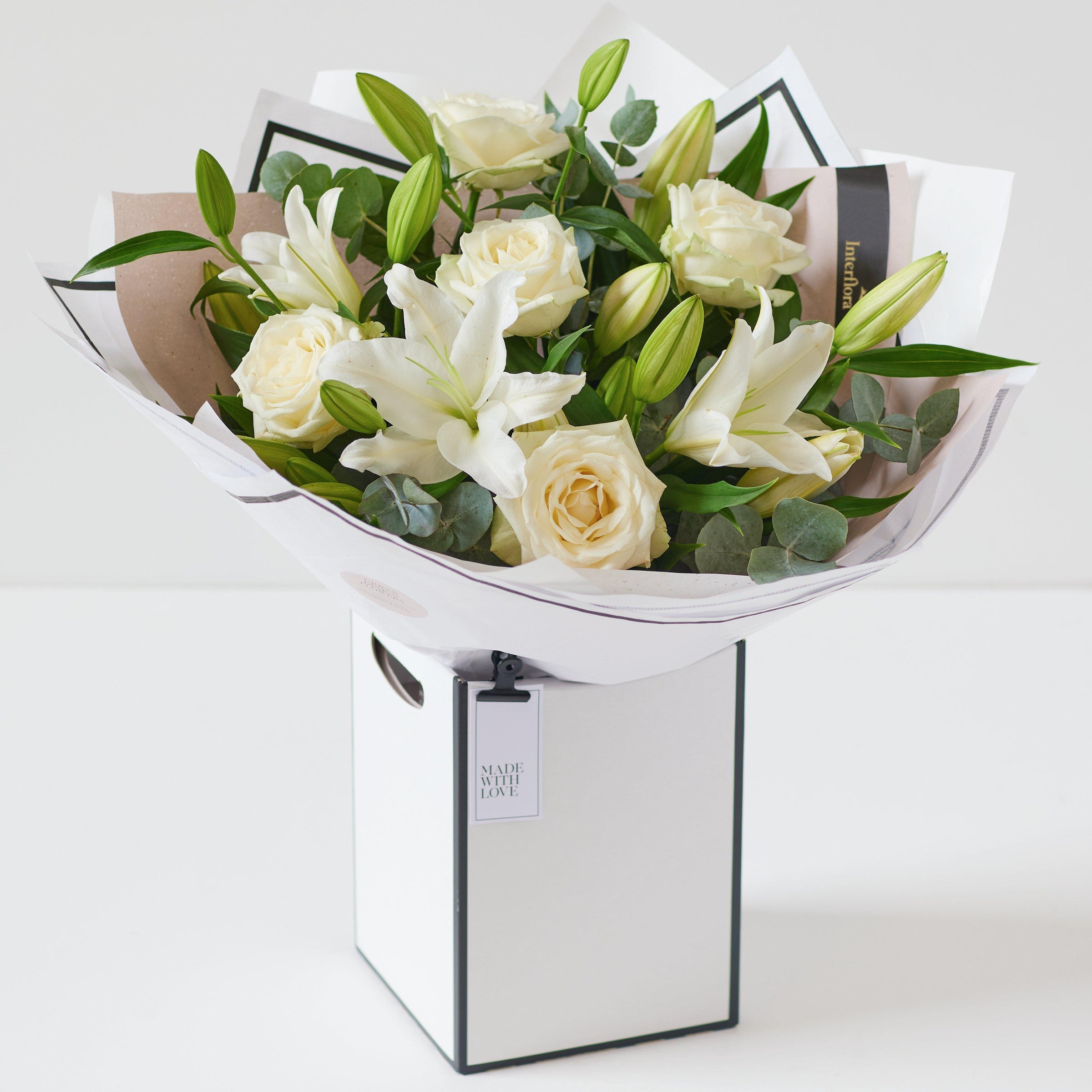 Beautifully Simple White Rose and Lily Bouquet — Newlands Garden Centre