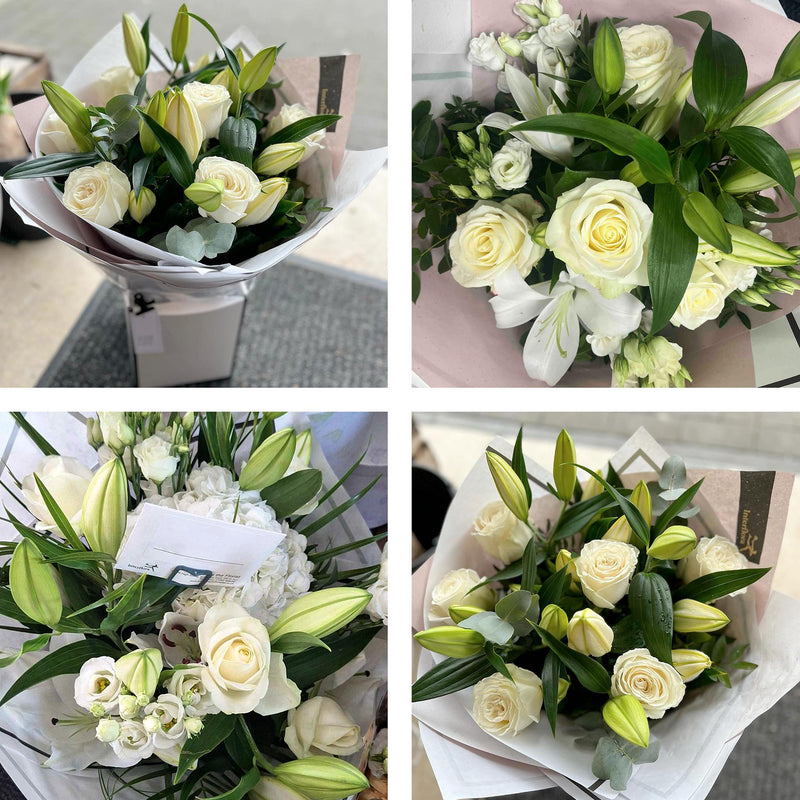 Beautifully Simple White Rose and Lily Bouquet — Newlands Garden Centre
