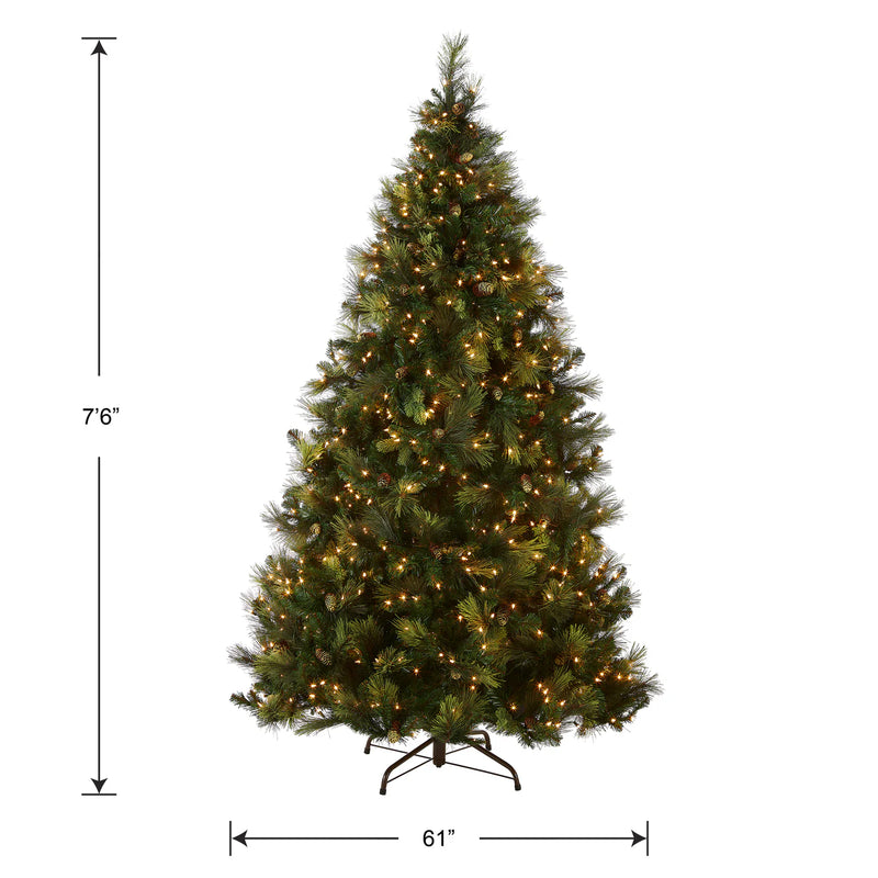 7.5 Foot Carolina Pine Pre-Lit Artificial Christmas Tree with 750 Warm White Lights
