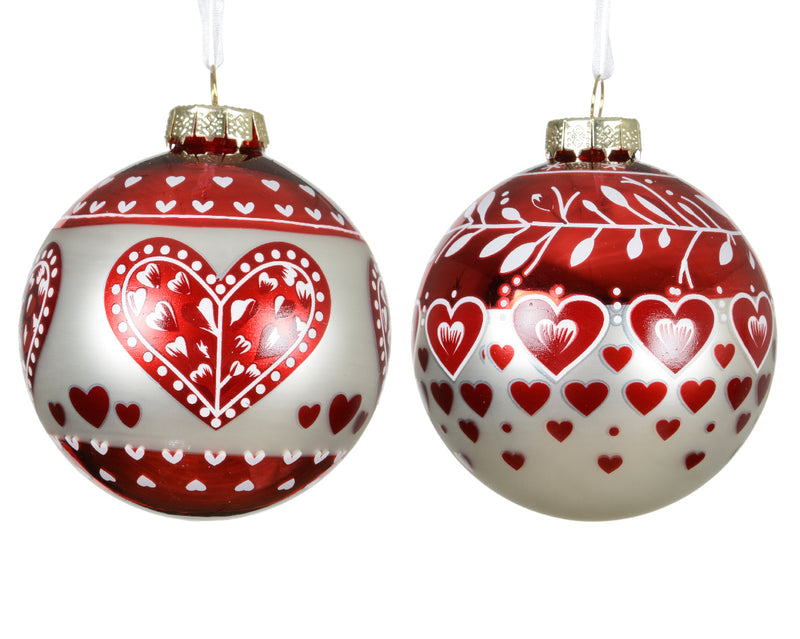Christmas Bauble Glass Matt Heart Print (8cm) Sold Individually