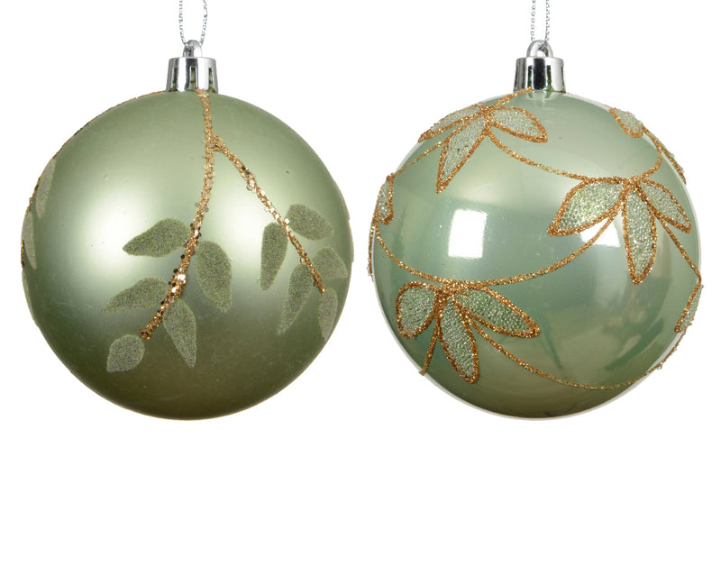 Christmas Bauble Shatterproof Pearl Leaf Matcha Green (8cm) Sold Individually