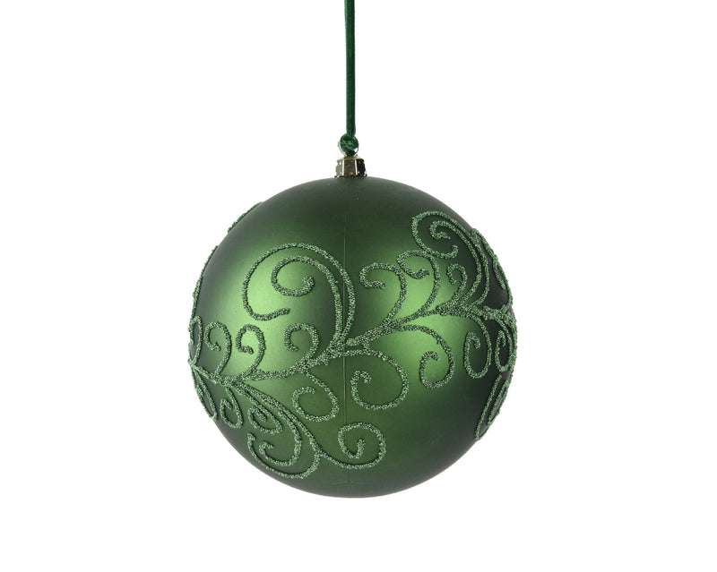 Christmas Bauble Pine Green Floral Pattern Matt Finish Shatterproof (20cm) Large