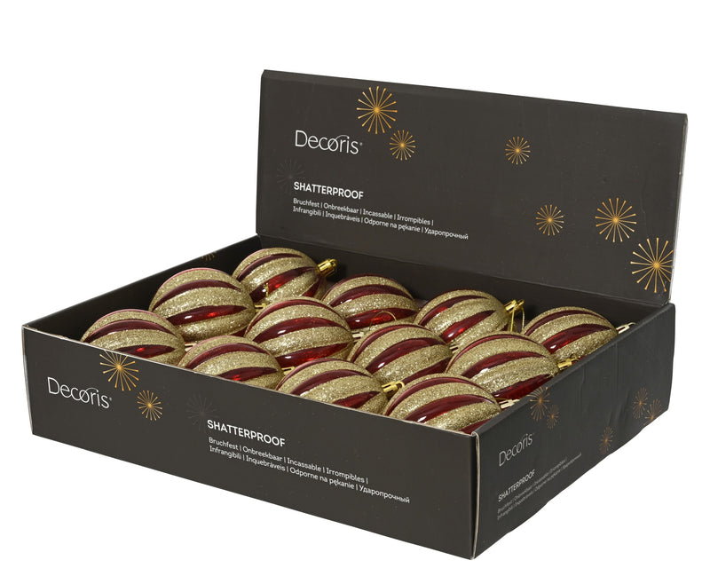 Christmas Shatterproof Bauble Red & Gold 8cm