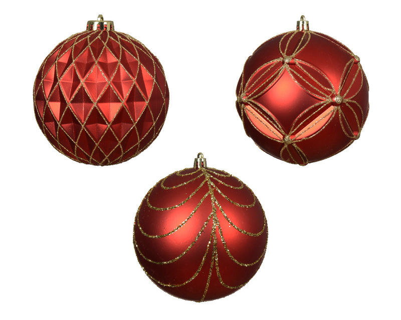 Christmas Bauble Red & Gold With Matt Finish - Shatterproof (12cm) Sold Individually