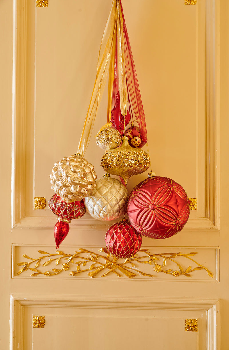 Christmas Bauble Red & Gold With Matt Finish - Shatterproof (12cm) Sold Individually