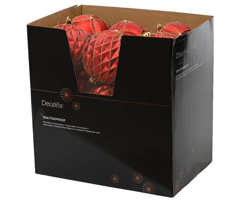 Christmas Bauble Red & Gold With Matt Finish - Shatterproof (12cm) Sold Individually