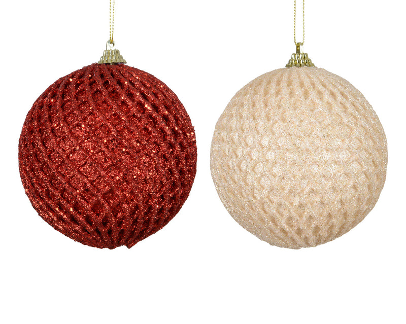 Christmas Bauble Red or White Foam Glitter (10cm) Sold individually