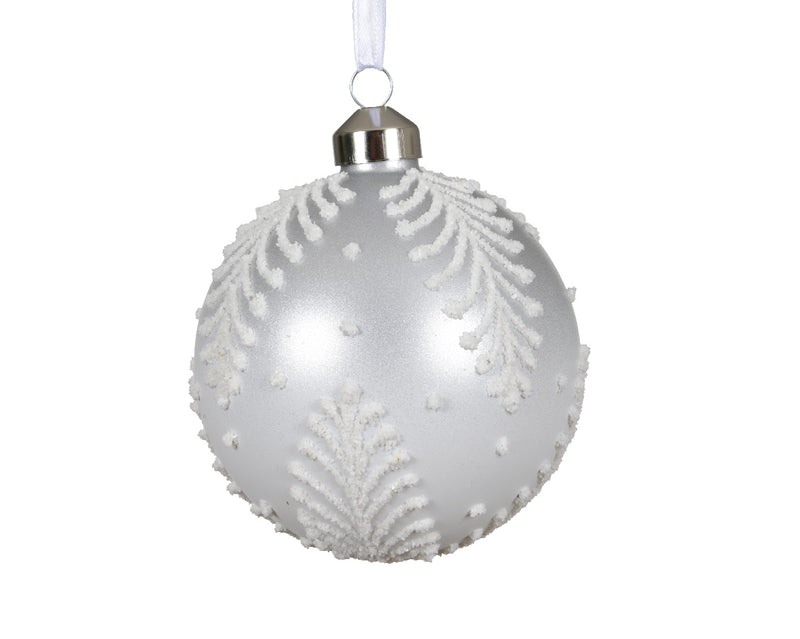 Christmas Bauble Winter White With Satin Ribbon (10cm)