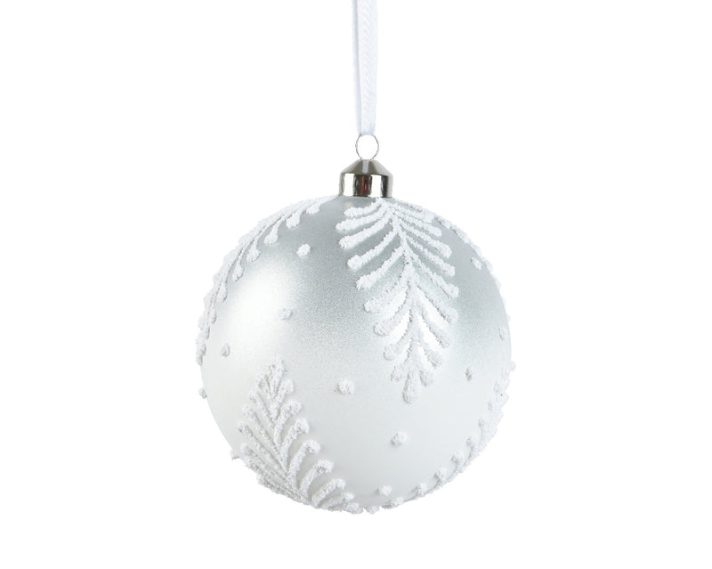 Christmas Bauble Winter White With Satin Ribbon (12cm)