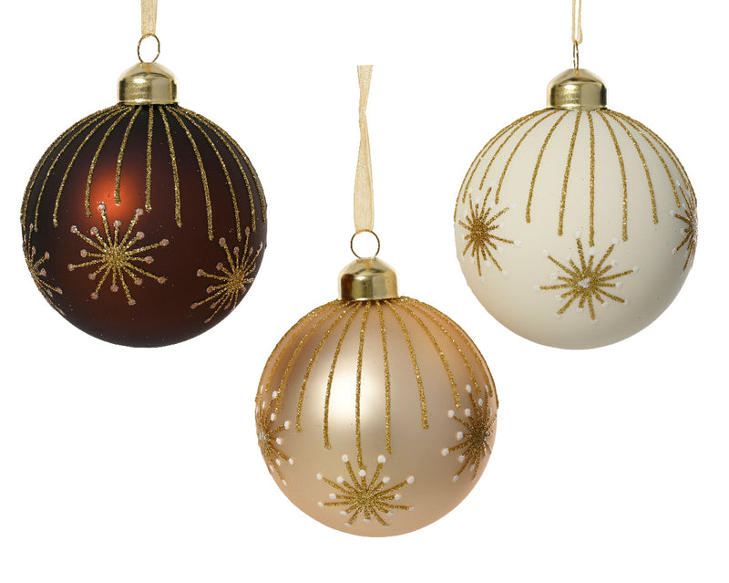 Christmas Bauble Glass Matt With Firework Design 8cm