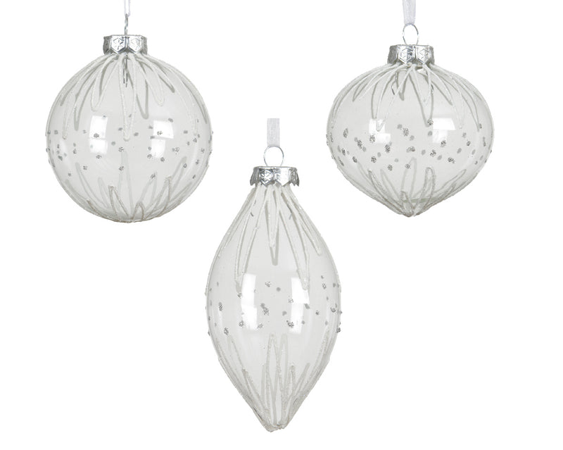 Christmas Baubles Transparent Glass With Glitter & Dots (8cm) Sold individually