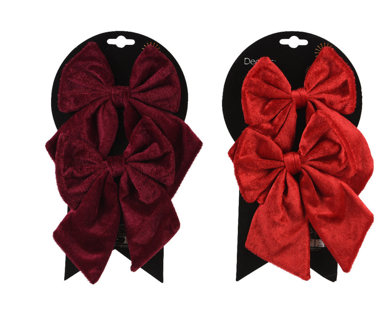 Christmas Polyester Bows 14 × 17 cm Assorted Red Tones – Pack of 2