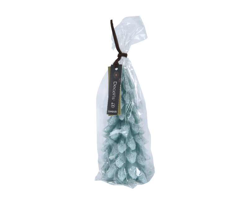 Christmas Candle Tree Shaped Green With Snow & Glitter (8cm x 16.5cm)