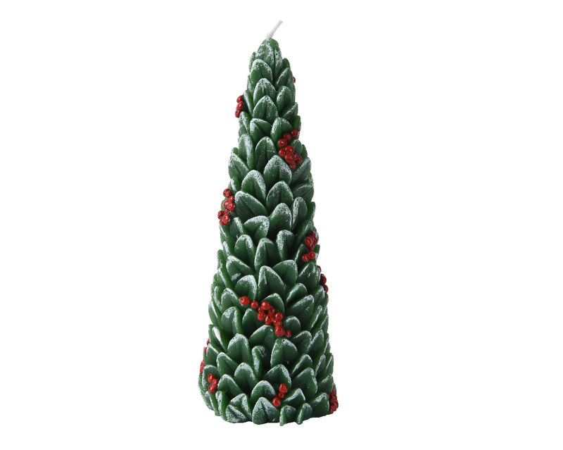 Christmas Candle Tree Shaped with Red Berries Green 7cm x 15cm